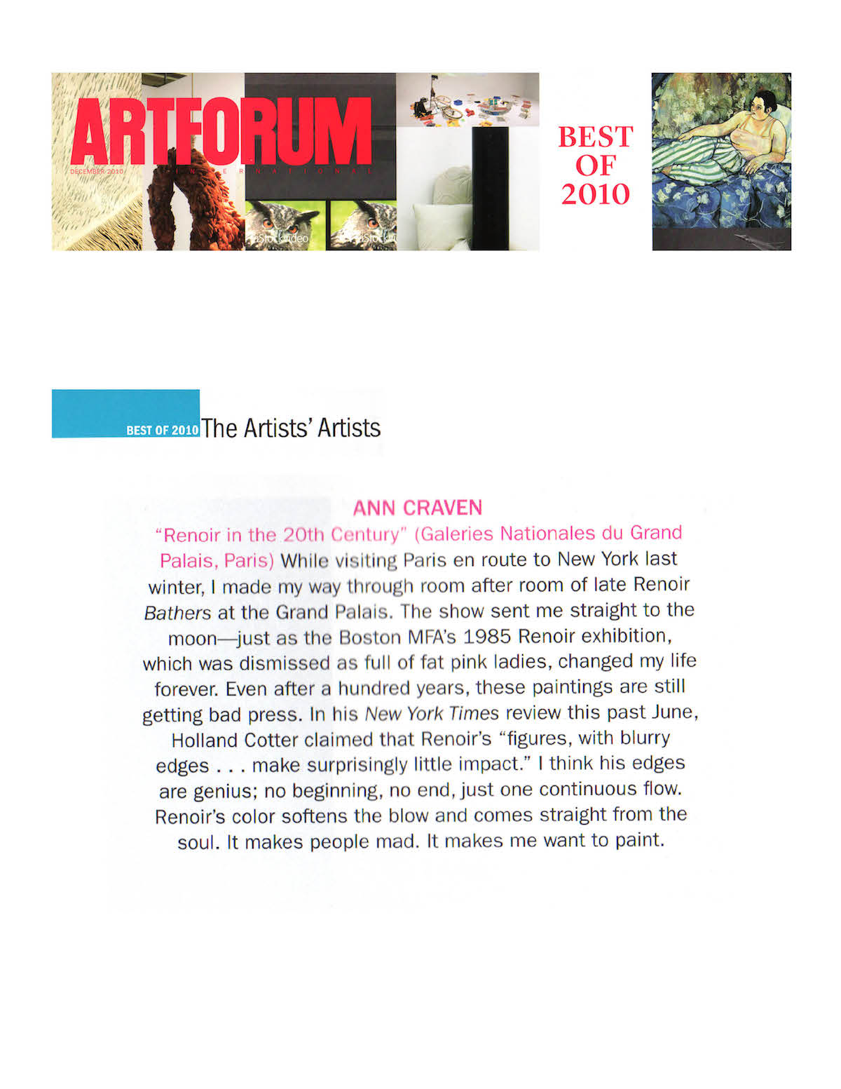 Artforum_Artist's Artists_Best of 2010