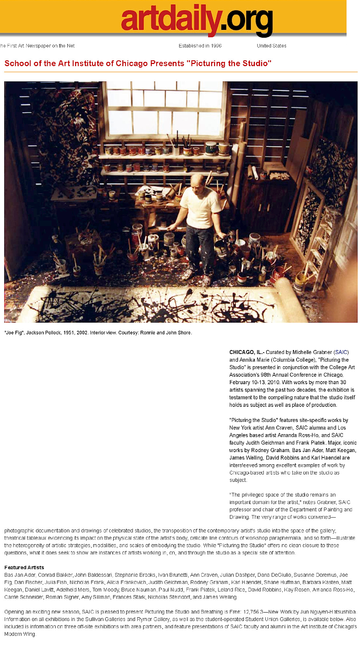 School of the Art Institute of Chicago Presents Picturing the Studio