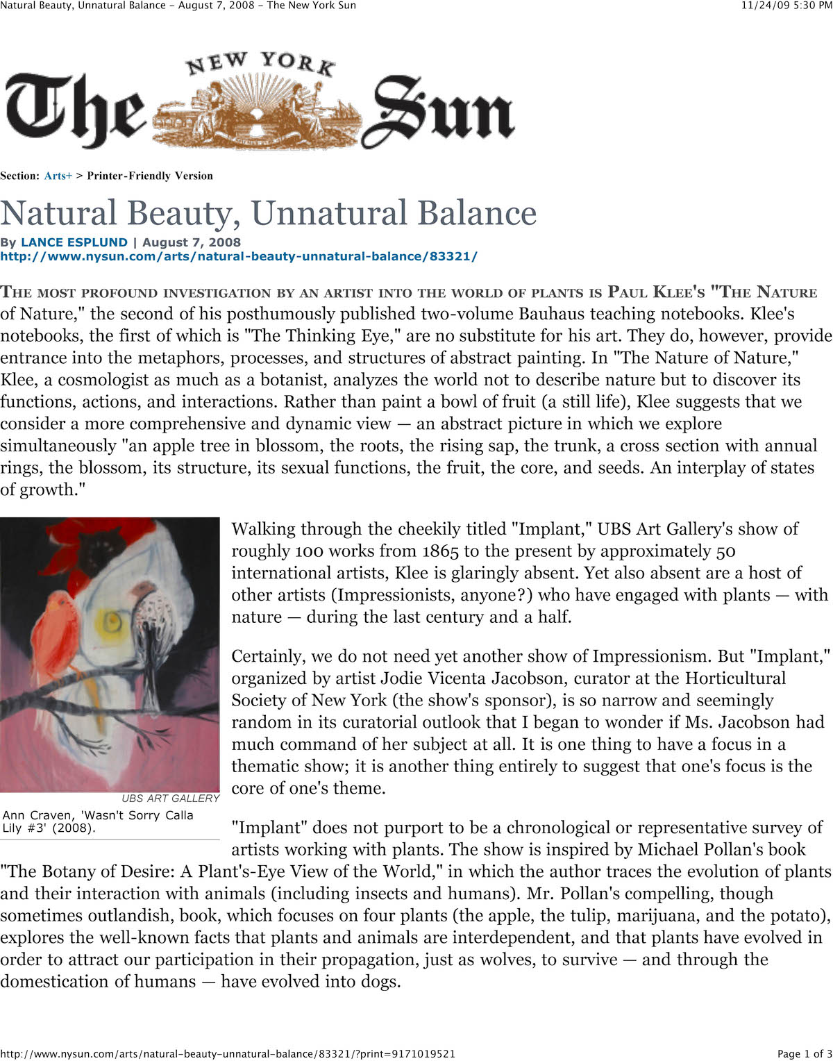 Natural Beauty, Unnatural Balance - August 7, 2008 - The New York Sun