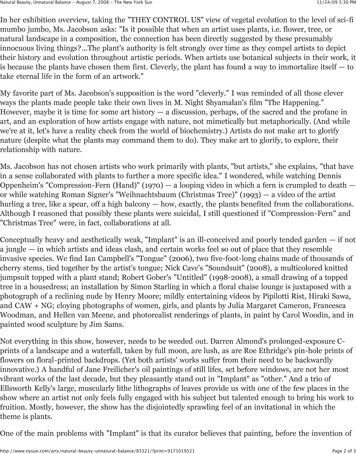 Natural Beauty, Unnatural Balance - August 7, 2008 - The New York Sun
