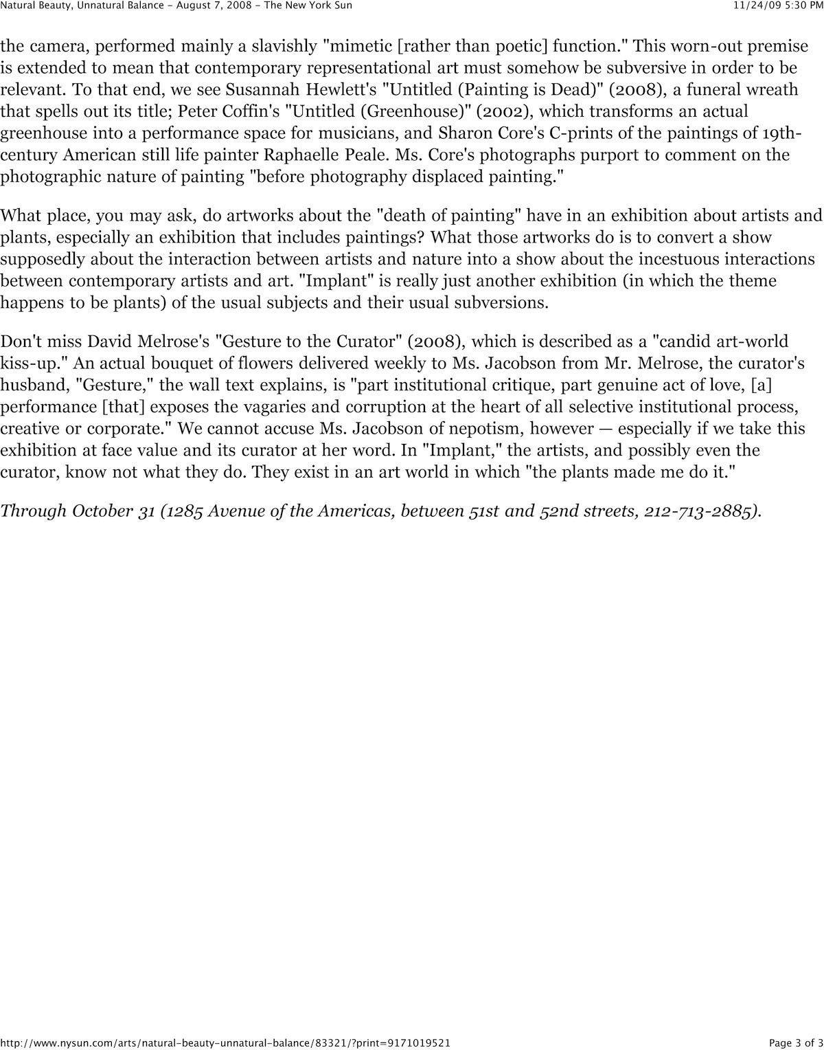 Natural Beauty, Unnatural Balance - August 7, 2008 - The New York Sun